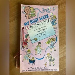 My Busy Week vintage 1949 book with handkerchiefs